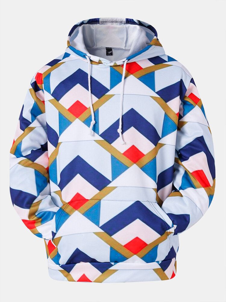 Heren 3d Geometrie Grafische Print Lange Mouw Casual Hoodies Met Zak