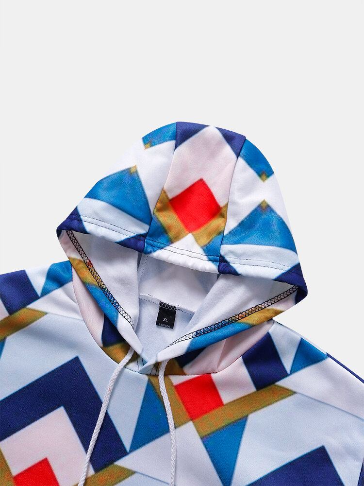 Heren 3d Geometrie Grafische Print Lange Mouw Casual Hoodies Met Zak