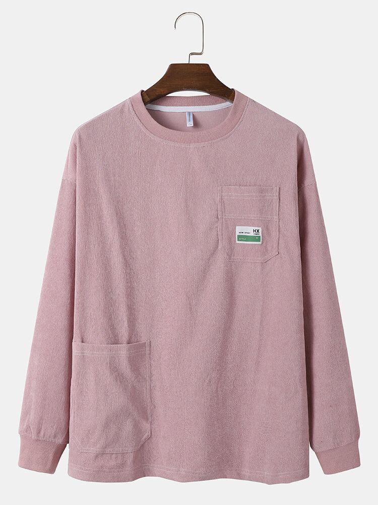 Heren Corduroy Solid Preppy Losse Tag Hoodie Met Zakken