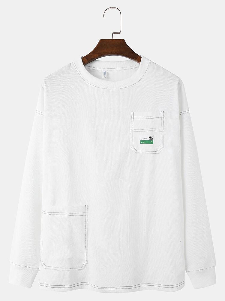 Heren Corduroy Solid Preppy Losse Tag Hoodie Met Zakken