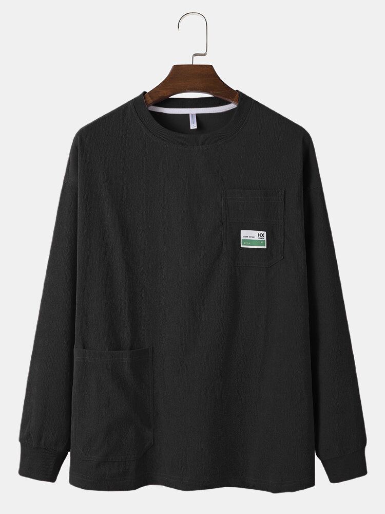 Heren Corduroy Solid Preppy Losse Tag Hoodie Met Zakken