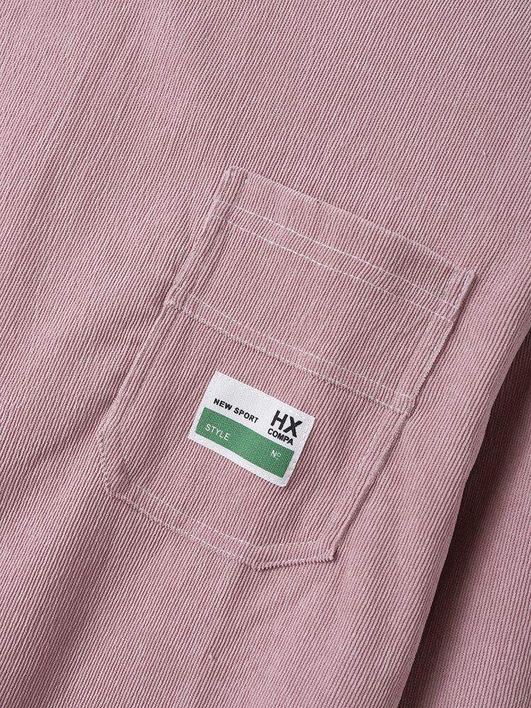 Heren Corduroy Solid Preppy Losse Tag Hoodie Met Zakken