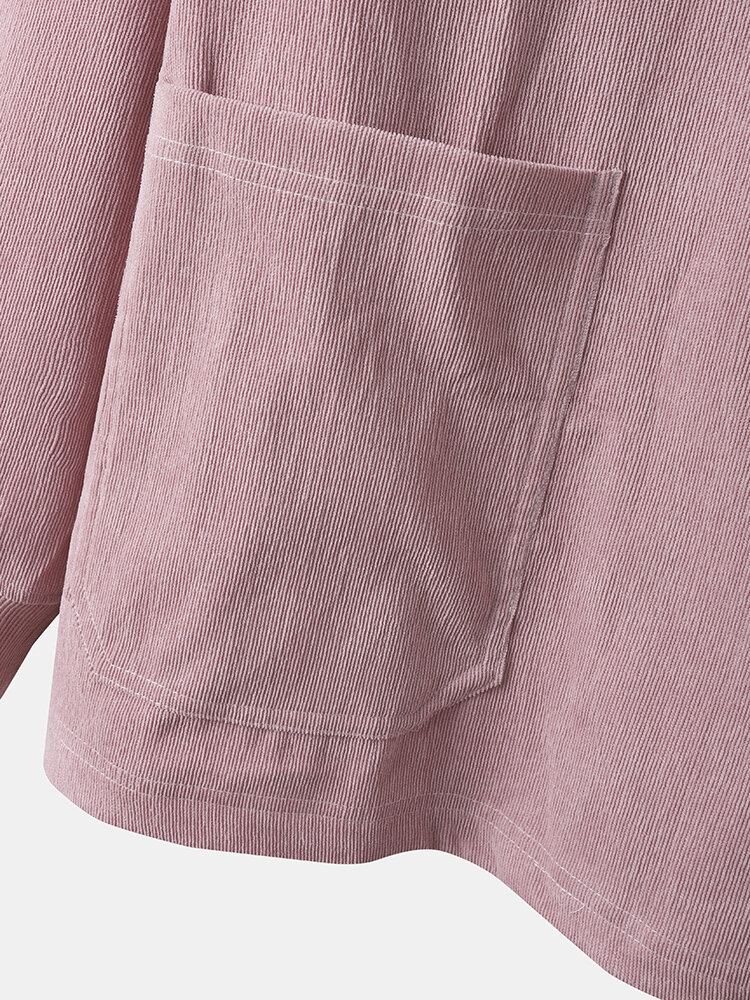 Heren Corduroy Solid Preppy Losse Tag Hoodie Met Zakken