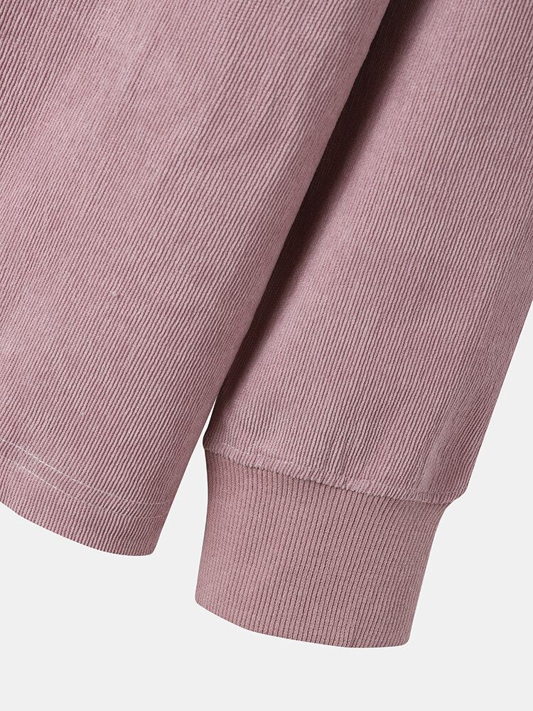 Heren Corduroy Solid Preppy Losse Tag Hoodie Met Zakken