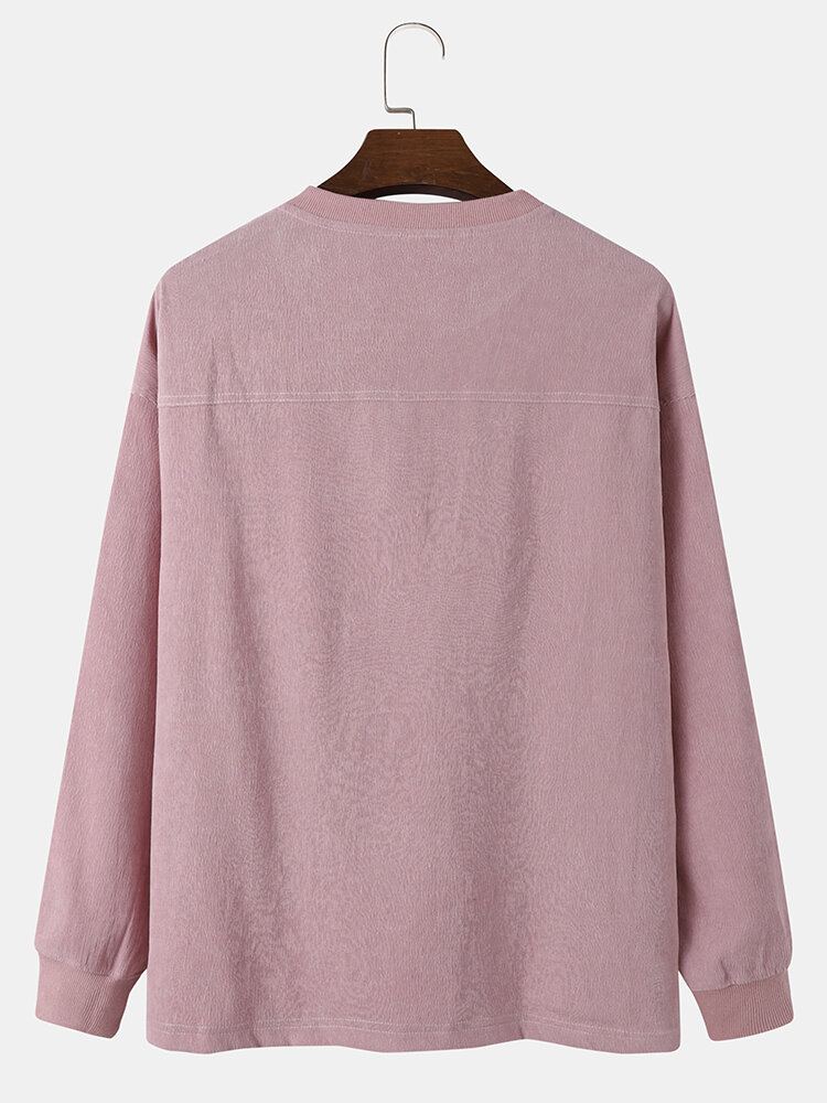Heren Corduroy Solid Preppy Losse Tag Hoodie Met Zakken