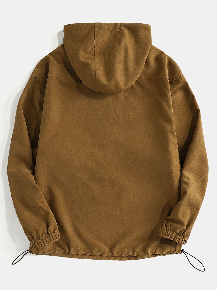 Heren Effen Kleur Halve Rits Trekkoord Zoom Hoodie Met Kangoeroezak