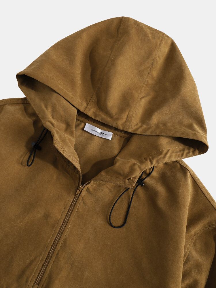 Heren Effen Kleur Halve Rits Trekkoord Zoom Hoodie Met Kangoeroezak