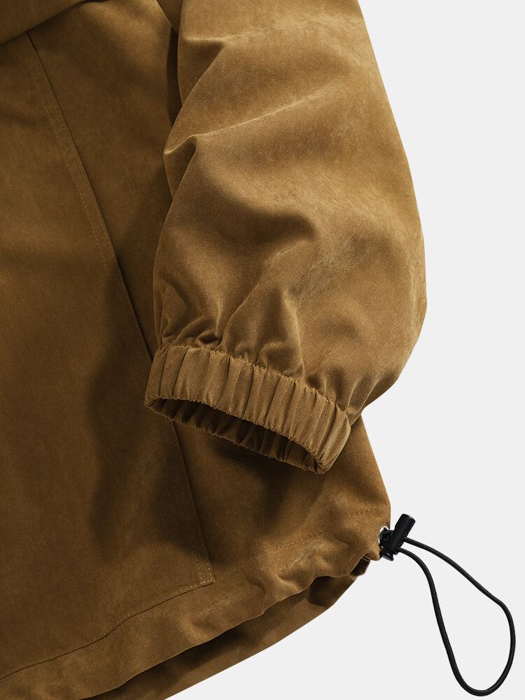 Heren Effen Kleur Halve Rits Trekkoord Zoom Hoodie Met Kangoeroezak