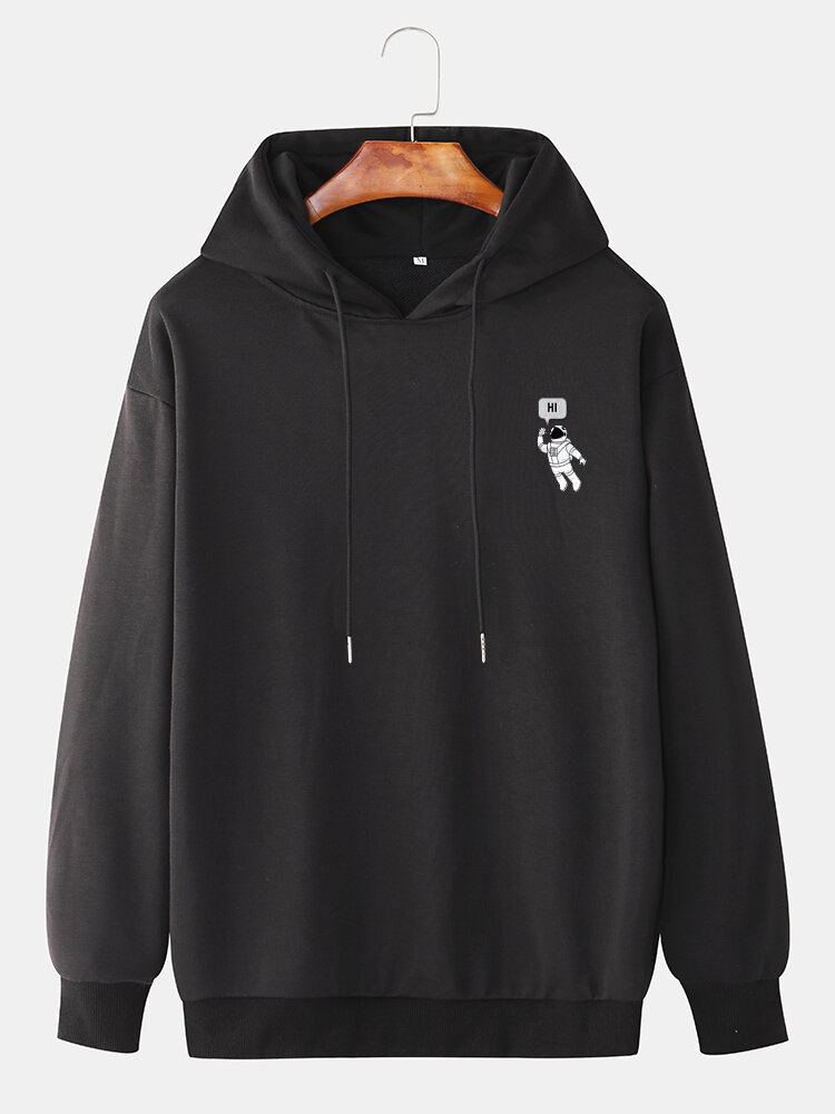 Heren Hi Astronaut Effen Kleur Trekkoord Pullover Casual Hoodie
