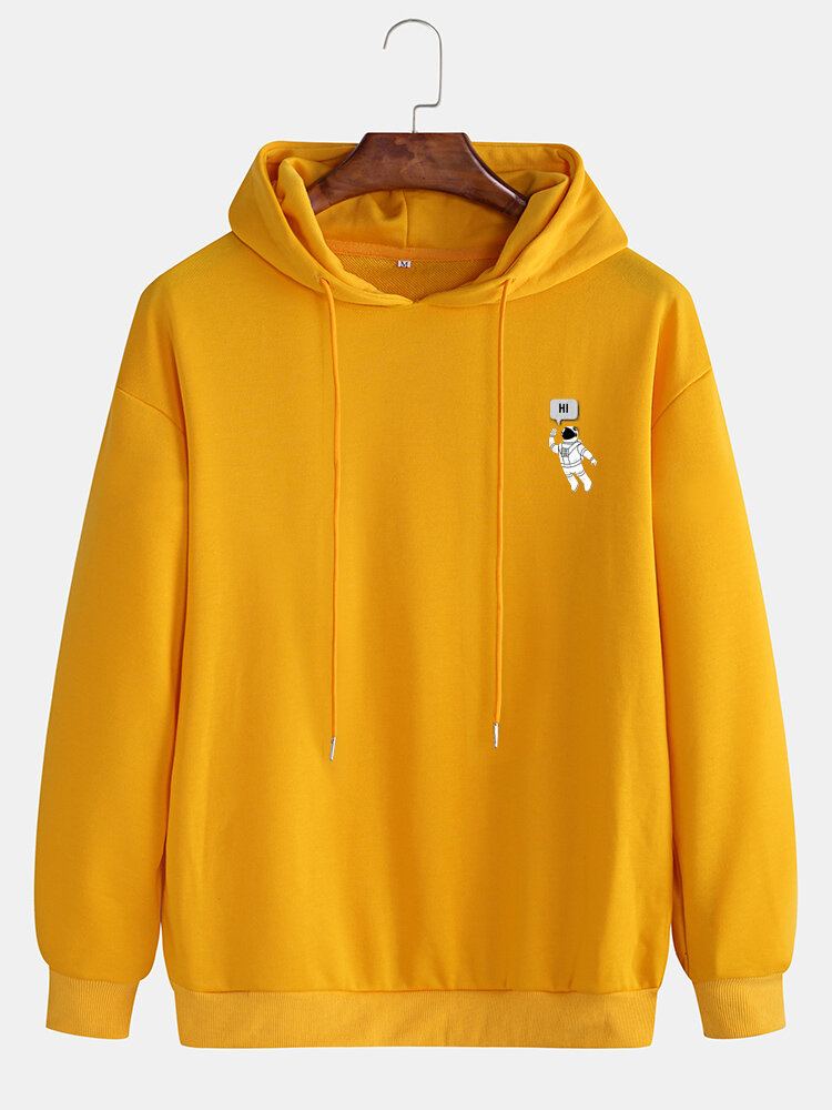 Heren Hi Astronaut Effen Kleur Trekkoord Pullover Casual Hoodie