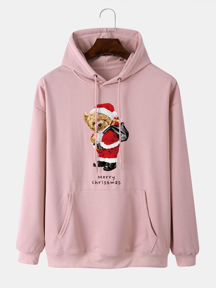 Heren Kerst Teddyberen Trekkoord Casual Sweatshirt Met Lange Mouwen Met Capuchon