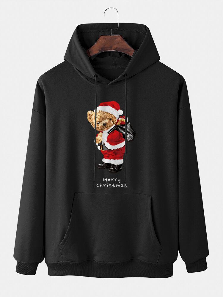 Heren Kerst Teddyberen Trekkoord Casual Sweatshirt Met Lange Mouwen Met Capuchon
