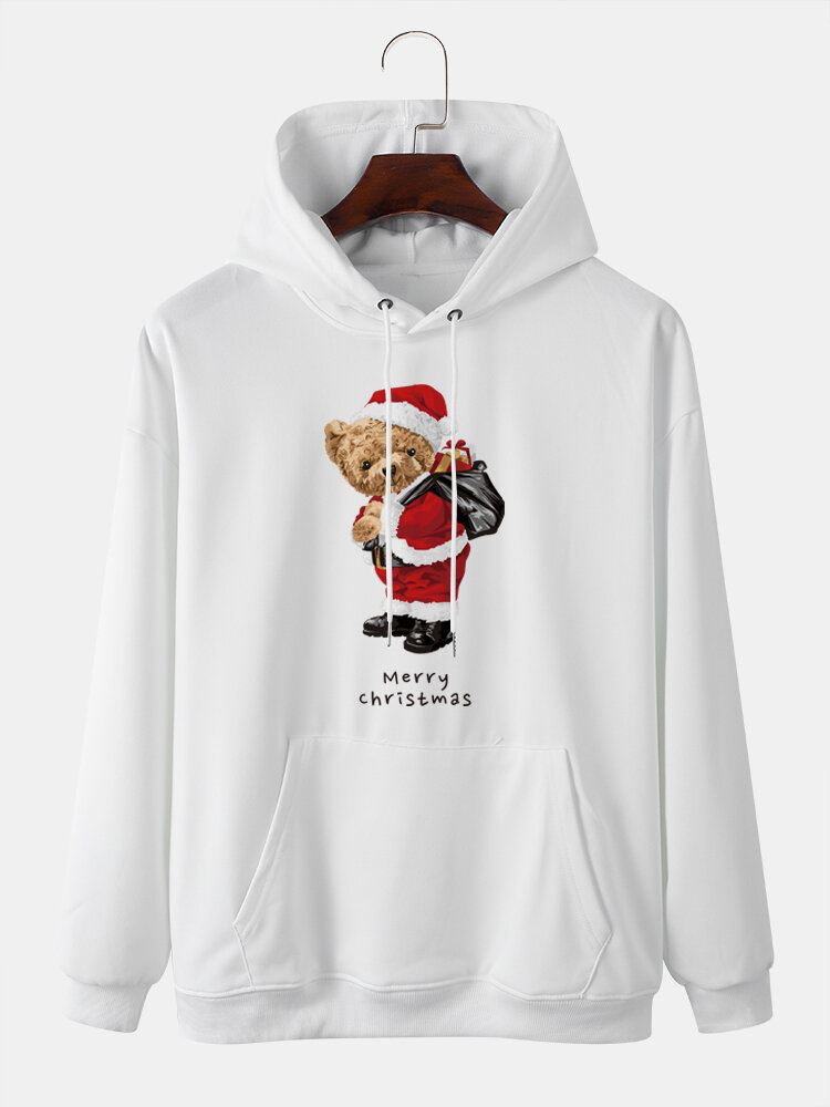 Heren Kerst Teddyberen Trekkoord Casual Sweatshirt Met Lange Mouwen Met Capuchon