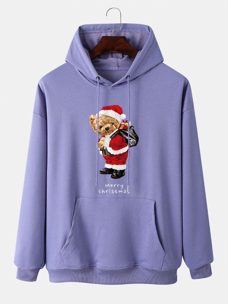 Heren Kerst Teddyberen Trekkoord Casual Sweatshirt Met Lange Mouwen Met Capuchon