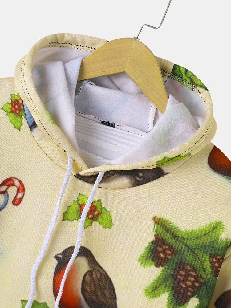 Heren Kerstsneeuwpop Print Casual Trekkoord Hoodies Met Pouch Pocket