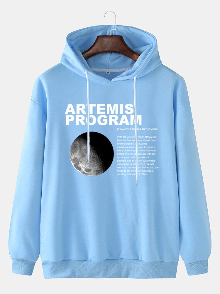 Heren Maan Grafische Letterprint Eenvoudige Casual Hoodies Met Lange Mouwen