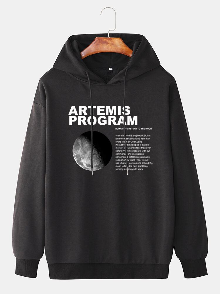 Heren Maan Grafische Letterprint Eenvoudige Casual Hoodies Met Lange Mouwen