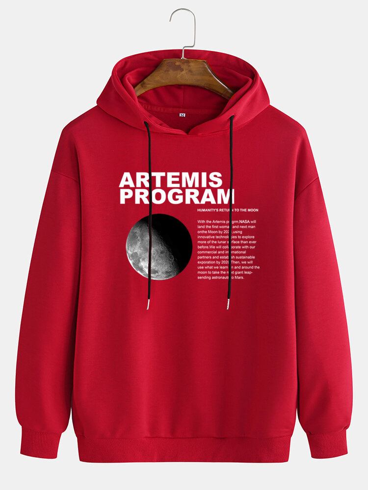 Heren Maan Grafische Letterprint Eenvoudige Casual Hoodies Met Lange Mouwen