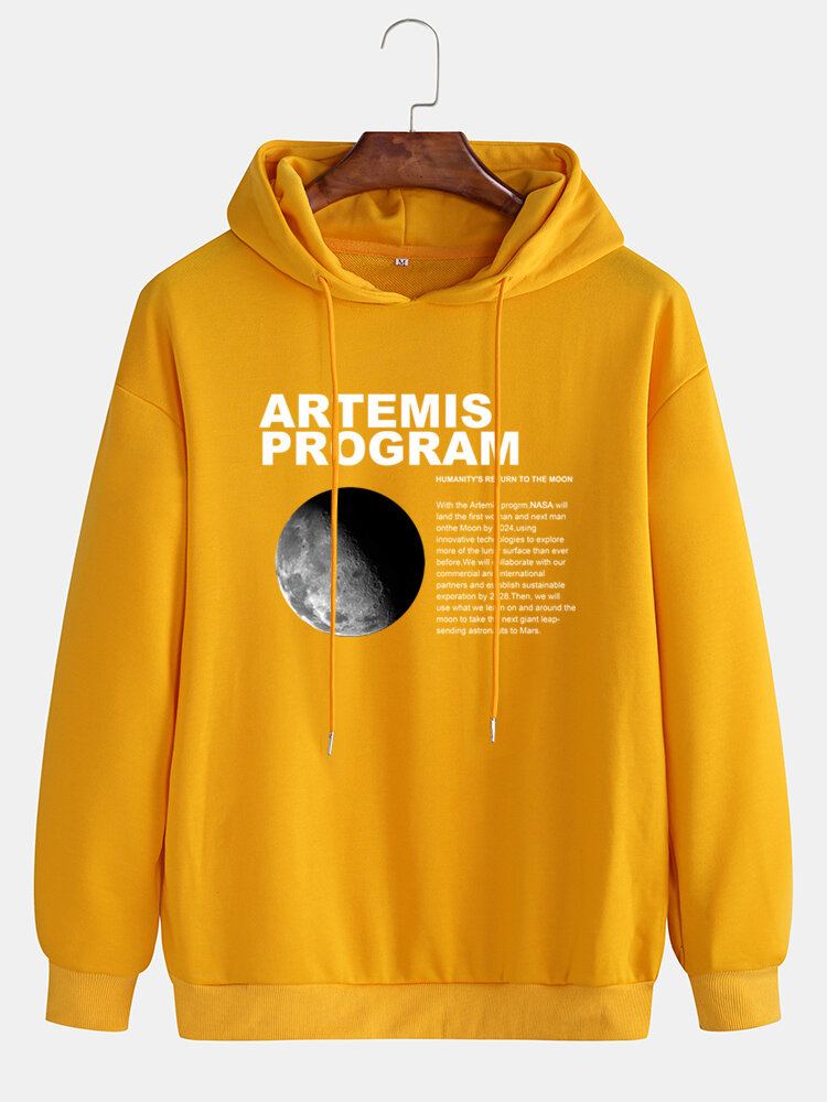 Heren Maan Grafische Letterprint Eenvoudige Casual Hoodies Met Lange Mouwen