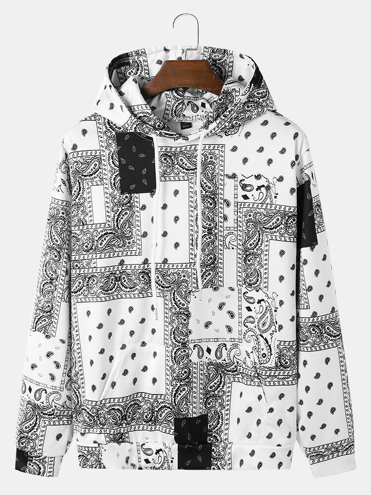 Heren Paisley Retro Etnisch Contrast Hooded Sweatshirt Kangoeroezakken Hooded Sweatshirt