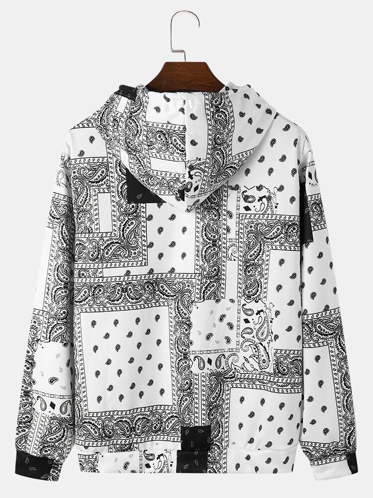 Heren Paisley Retro Etnisch Contrast Hooded Sweatshirt Kangoeroezakken Hooded Sweatshirt