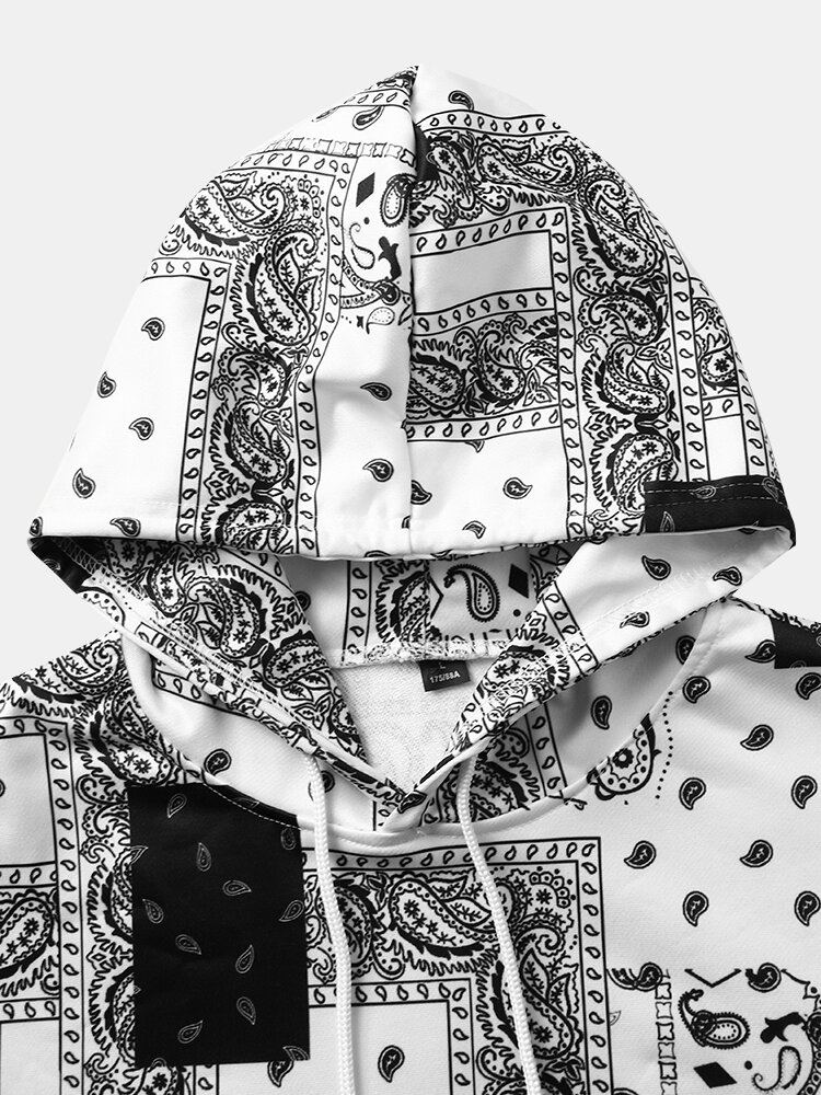 Heren Paisley Retro Etnisch Contrast Hooded Sweatshirt Kangoeroezakken Hooded Sweatshirt