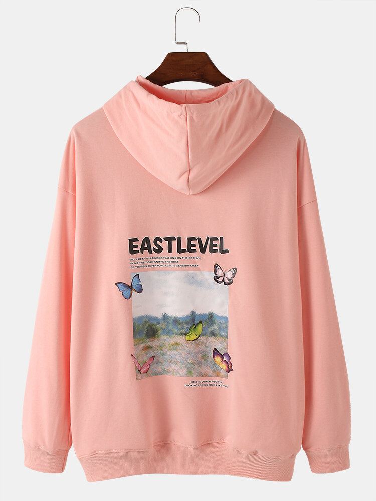 Heren Vlinderlandschapsprint Met Lage Schouderopdruk Warme Hoodies