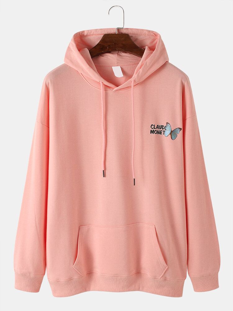 Heren Vlinderlandschapsprint Met Lage Schouderopdruk Warme Hoodies