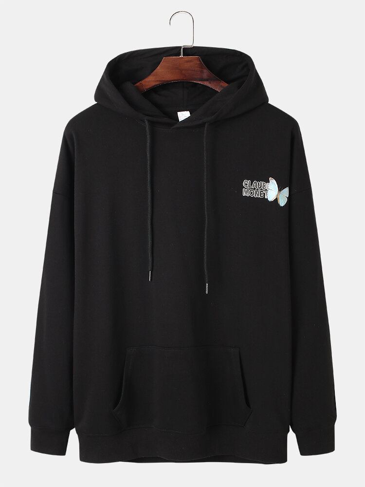 Heren Vlinderlandschapsprint Met Lage Schouderopdruk Warme Hoodies