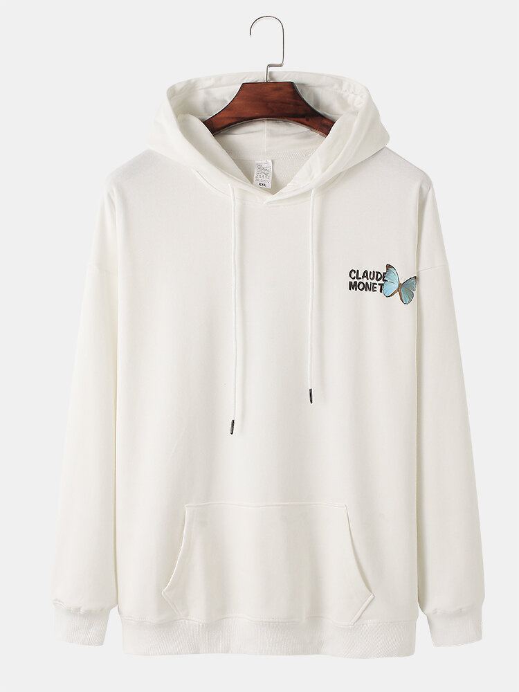 Heren Vlinderlandschapsprint Met Lage Schouderopdruk Warme Hoodies