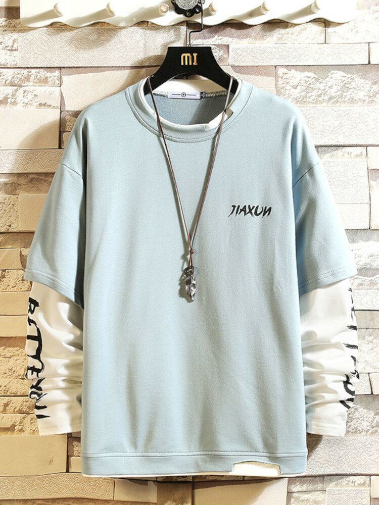 Herentrui Patchwork Letter Gedrukte Zwart-witte Sweatshirts