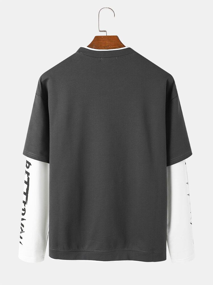 Herentrui Patchwork Letter Gedrukte Zwart-witte Sweatshirts