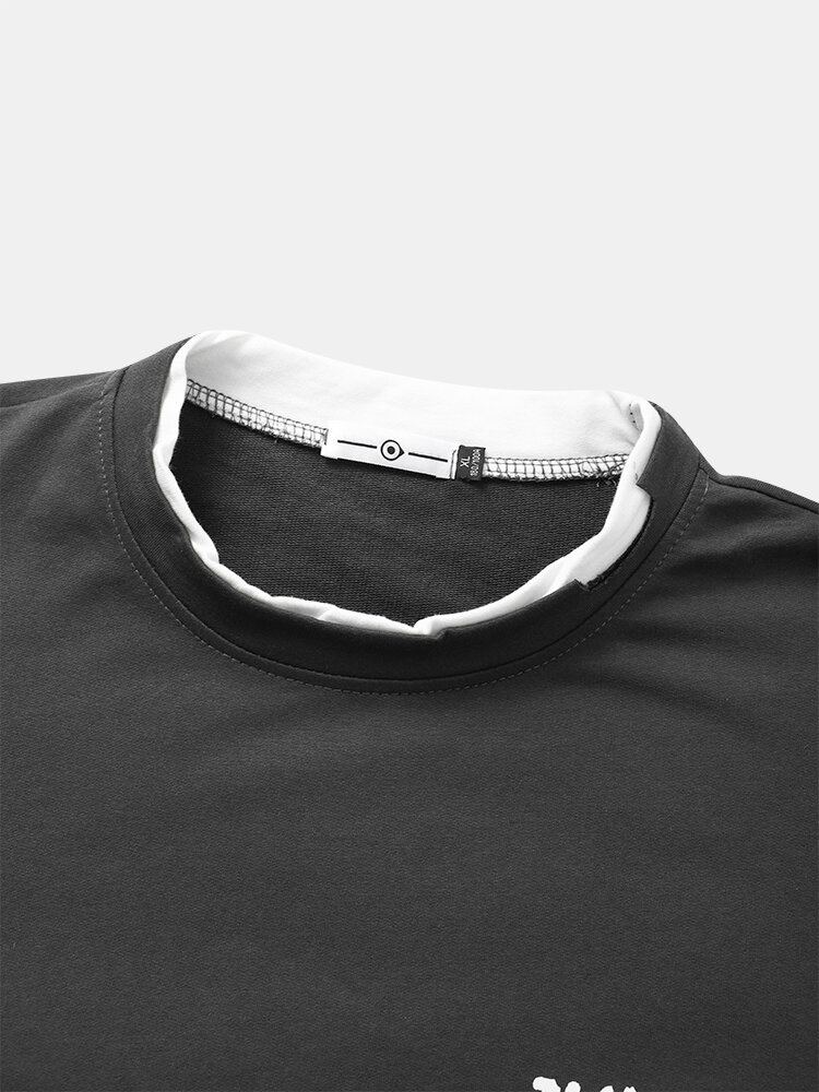 Herentrui Patchwork Letter Gedrukte Zwart-witte Sweatshirts