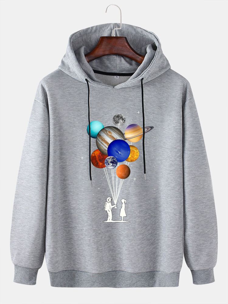 Hoodies Met Verlaagde Schouder En Trekkoord Voor Heren Met Planeetprint