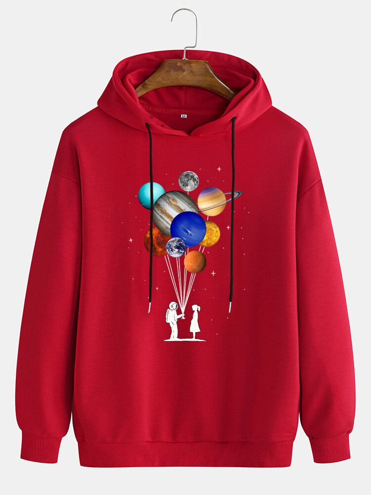 Hoodies Met Verlaagde Schouder En Trekkoord Voor Heren Met Planeetprint