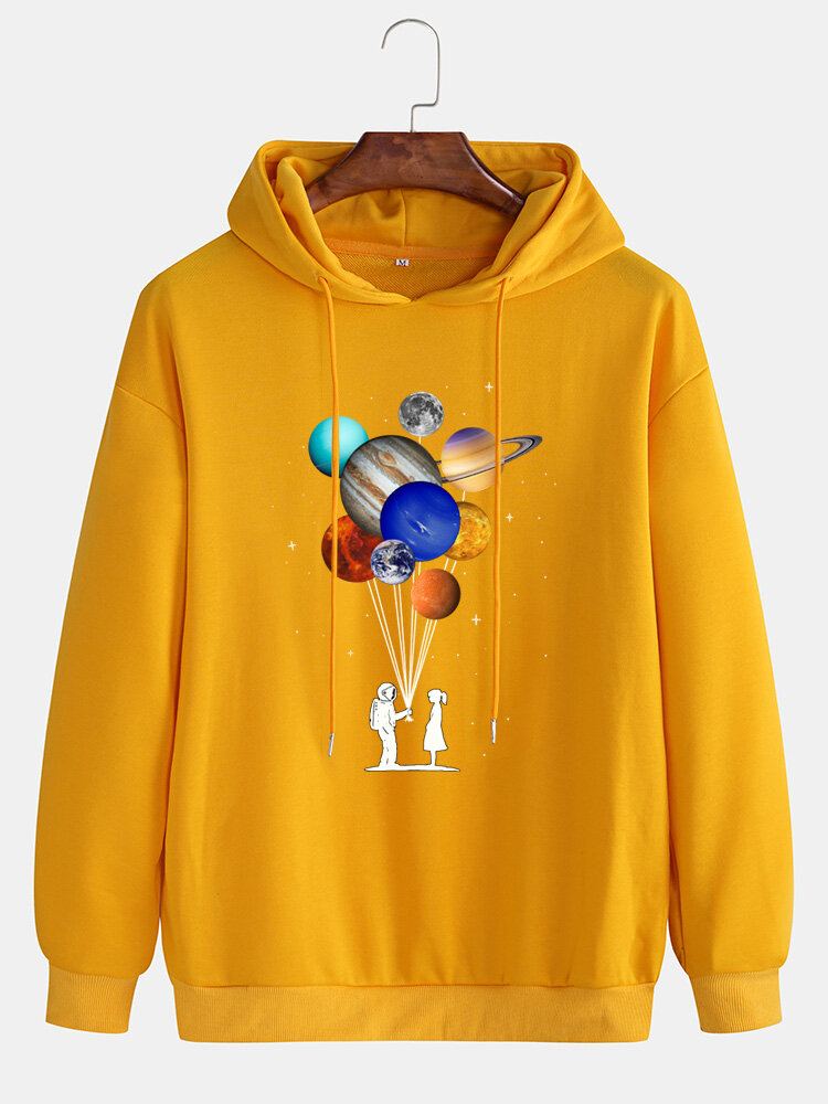 Hoodies Met Verlaagde Schouder En Trekkoord Voor Heren Met Planeetprint
