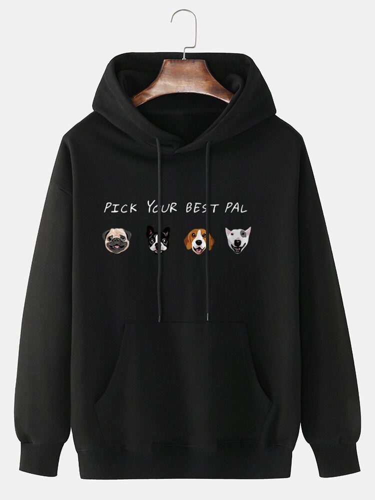 Mannen Cartoon Animal Letter Print Drop Shoulder Hoodies Met Zak