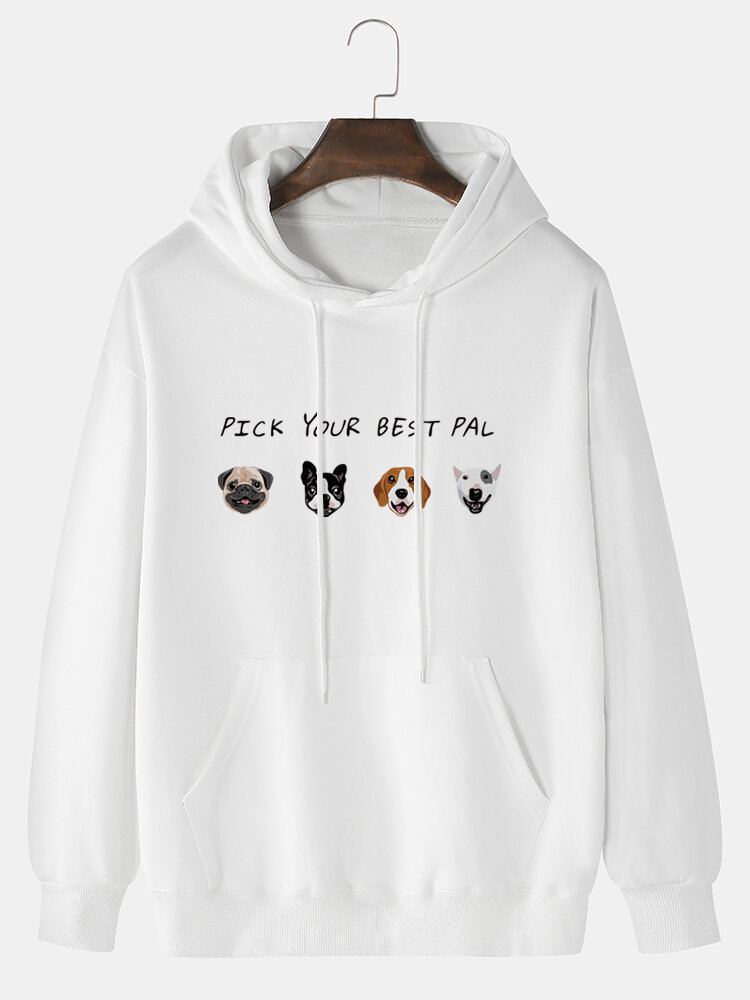 Mannen Cartoon Animal Letter Print Drop Shoulder Hoodies Met Zak