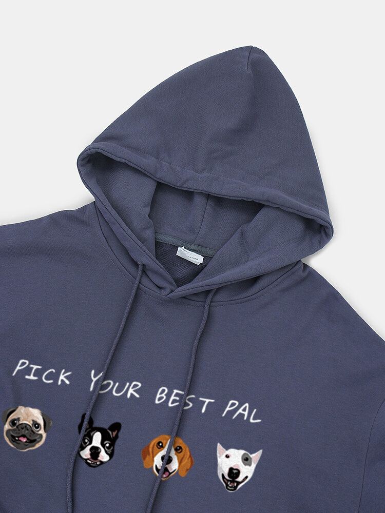 Mannen Cartoon Animal Letter Print Drop Shoulder Hoodies Met Zak