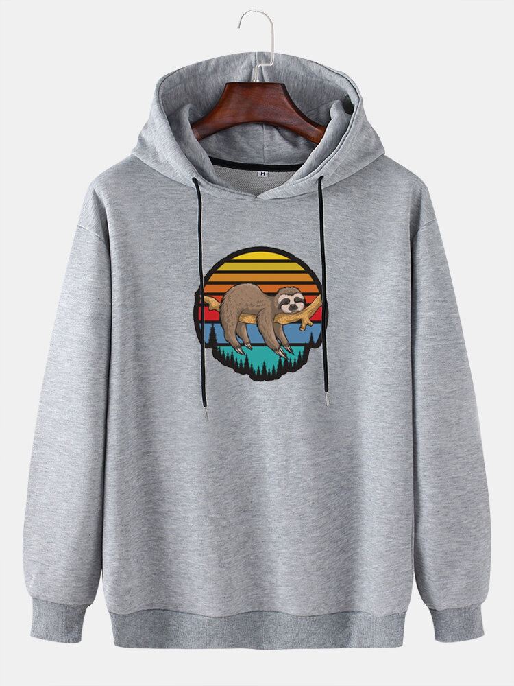 Mannen Cartoon Animal Luiaard Print Drop Shoulder Hoodies Met Lange Mouwen