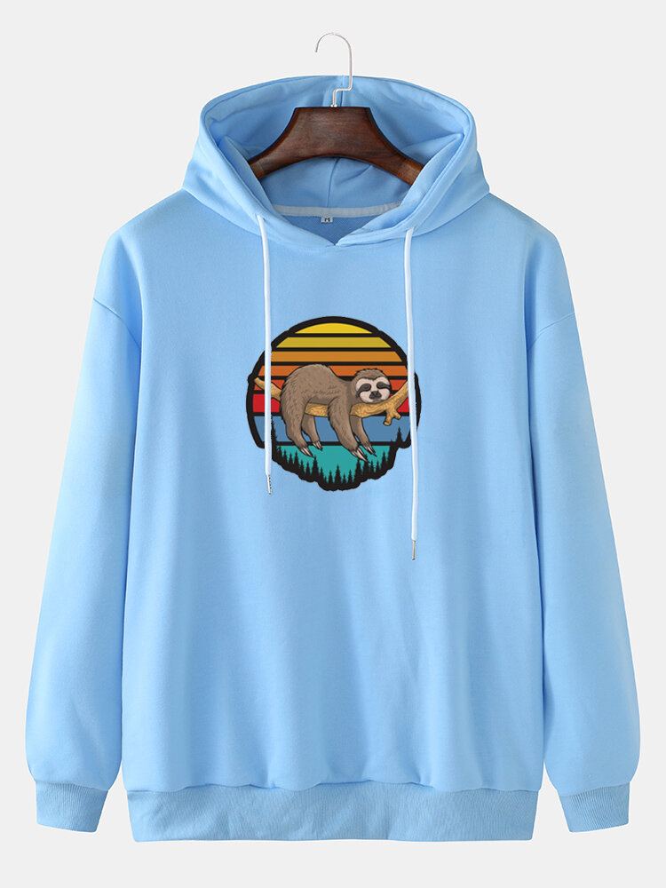 Mannen Cartoon Animal Luiaard Print Drop Shoulder Hoodies Met Lange Mouwen