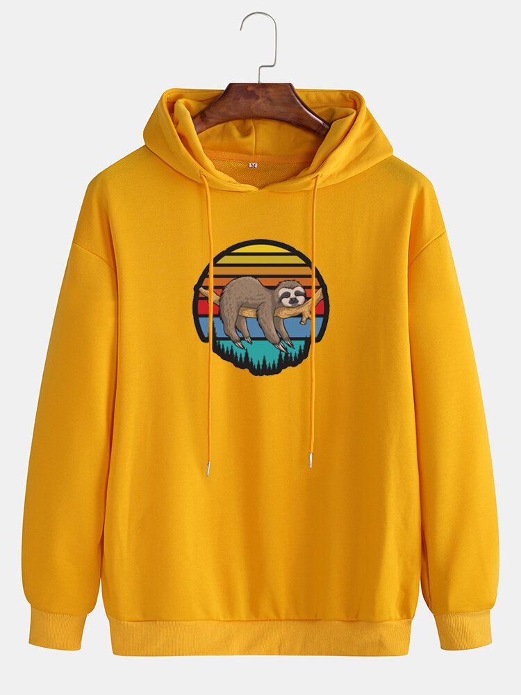 Mannen Cartoon Animal Luiaard Print Drop Shoulder Hoodies Met Lange Mouwen