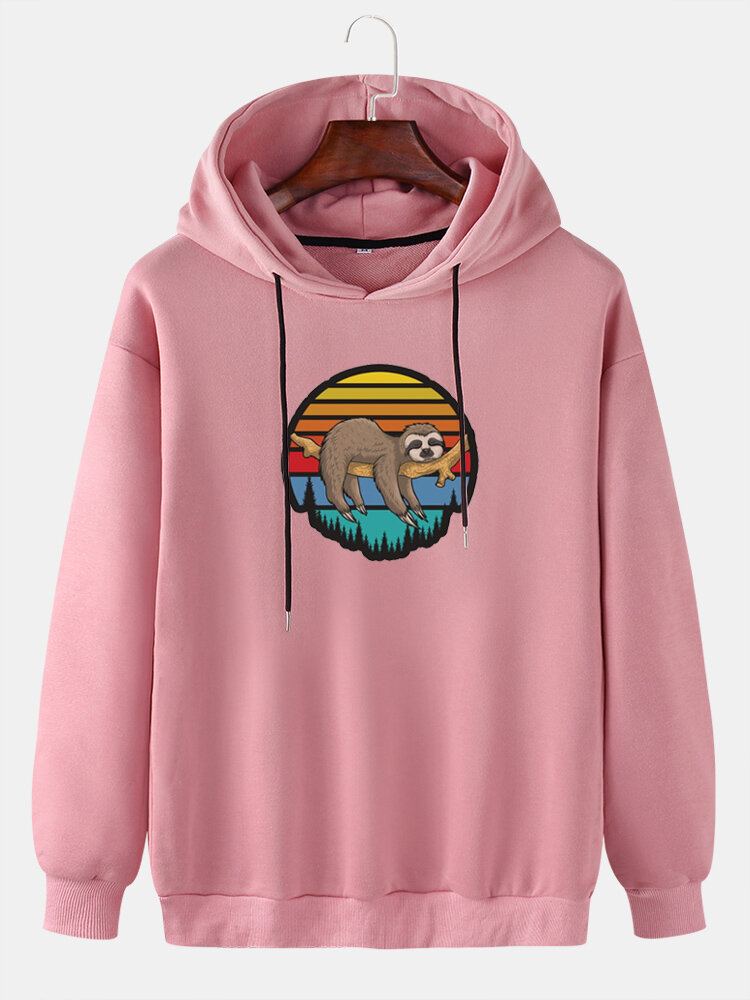 Mannen Cartoon Animal Luiaard Print Drop Shoulder Hoodies Met Lange Mouwen