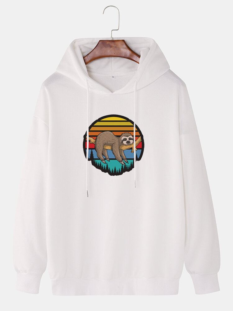 Mannen Cartoon Animal Luiaard Print Drop Shoulder Hoodies Met Lange Mouwen
