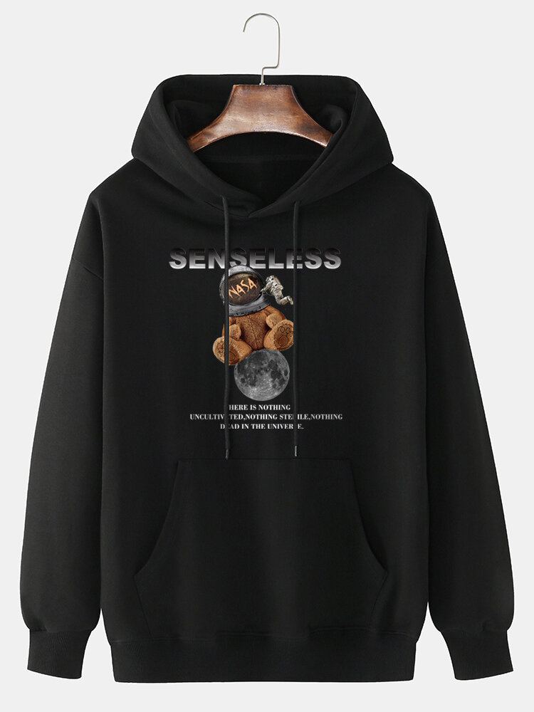 Mannen Cartoon Beer Astronaut Print 100% Katoen Casual Trekkoord Hoodies