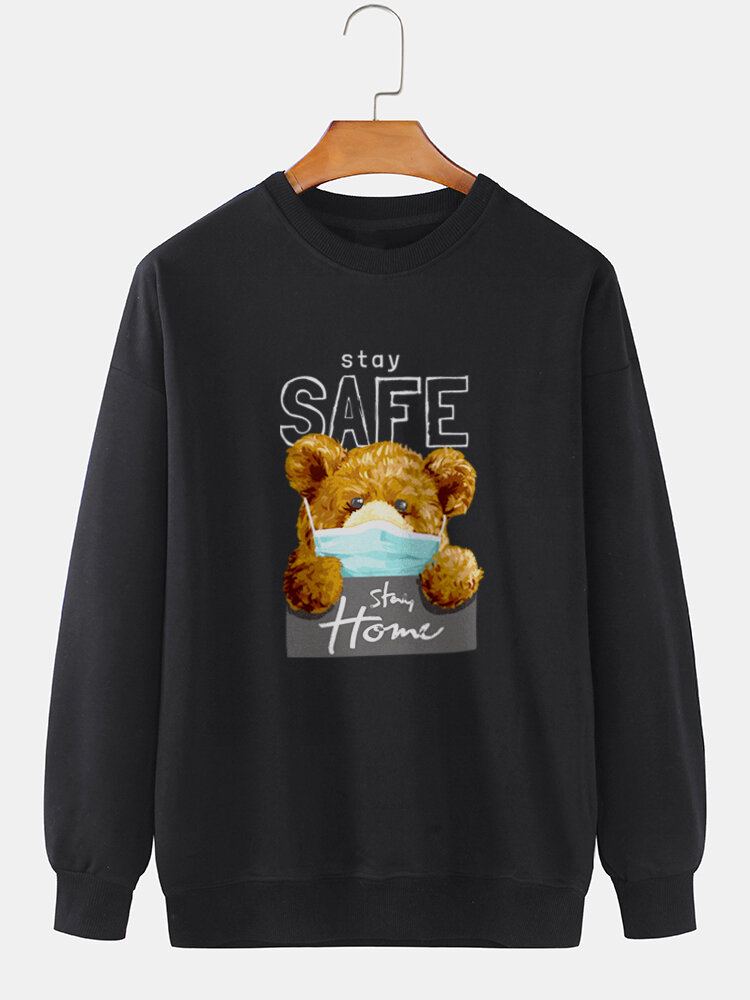 Mannen Cartoon Beer Letter Gedrukt 100% Katoen Casual Trui Sweatshirts