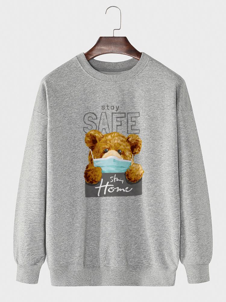 Mannen Cartoon Beer Letter Gedrukt 100% Katoen Casual Trui Sweatshirts