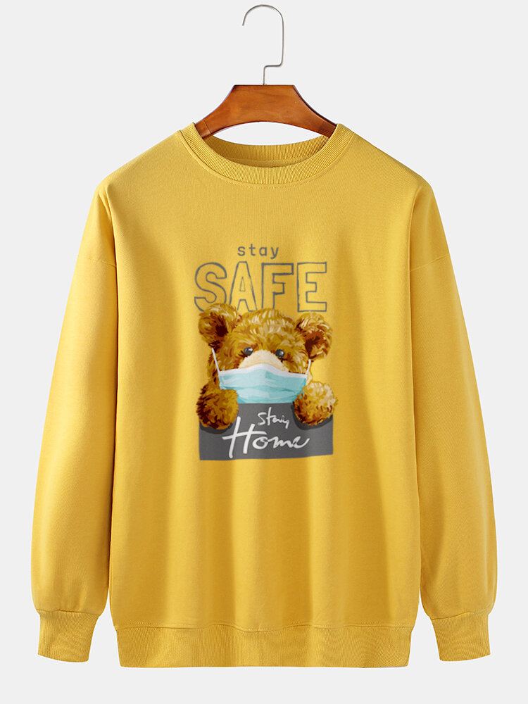 Mannen Cartoon Beer Letter Gedrukt 100% Katoen Casual Trui Sweatshirts
