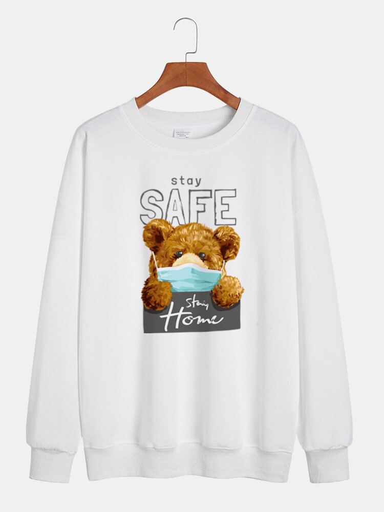 Mannen Cartoon Beer Letter Gedrukt 100% Katoen Casual Trui Sweatshirts