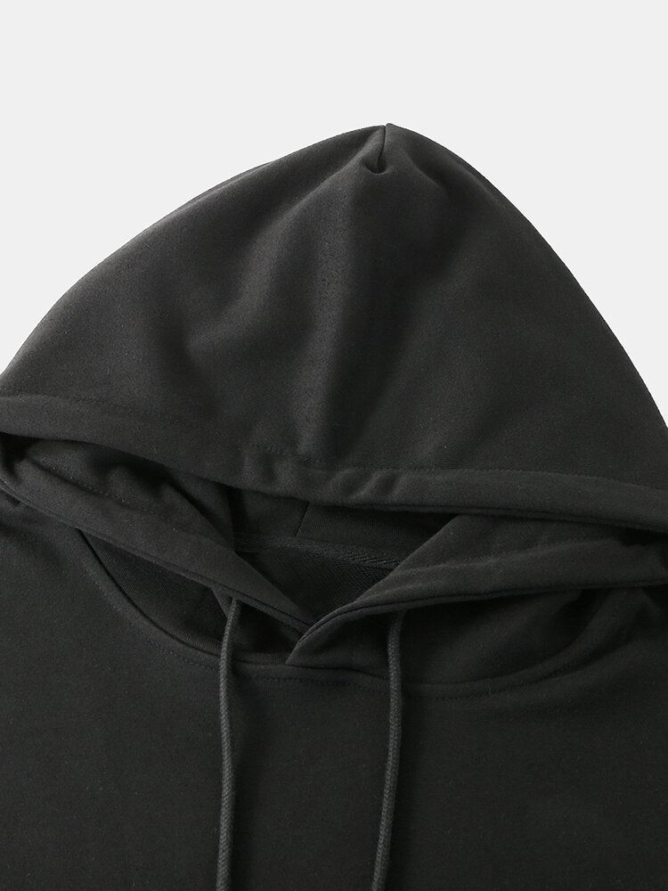 Mannen Cartoon Elanden Print Drop Shoulder Kangoeroe Pocket Hoodies